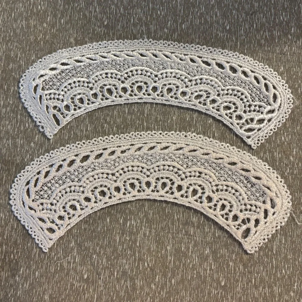 Vintage White Guipure Lace Collar Applique Trim Pair